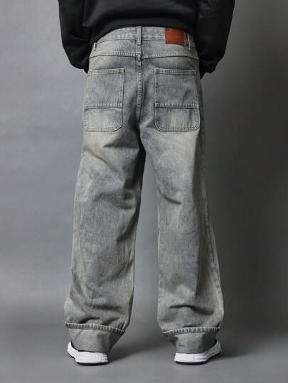 SUMWON بنطلون جينز قابل للطي واسع الفضفاض