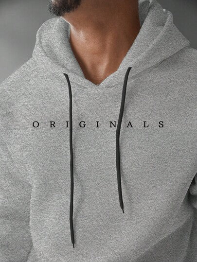 Manfinity Homme مقاس كبير هودي رياضي مطبوع بطباعة حرفية جيب كنغر مقنع للرجال، موسم الربيع والخريف