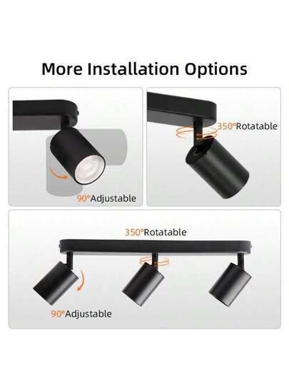 CANMEIJIA 1 قطعة إضاءة سقف مغيرة الرأس، أسطواني شكل، من الألومنيوم الأسود، رأس واحد / اثنان / ثلاثة، مع مصدر ضوء، بمصباح قابل للاستبدال GU10، قابل للتعديل الزاوي، سهل التركيب، مناسب لغرفة النوم/غرفة المعيشة/المطبخ/صالة العرض/الشرفة/ممر السلم/غرفة الطعام/ا