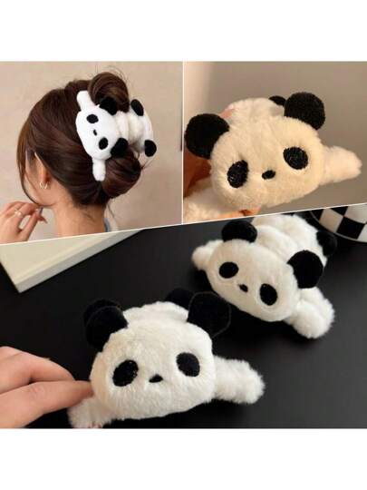 3 قطع من مجموعة كليب الحبل المخملي على شكل الدب الباندا الحلو للنساء، كليب كرتوني للتثبيت على مؤخرة الرأس، حبل متعدد الاستخدامات لضفائر الشعر، إكسسوارات شعر مناسبة للخريف والشتاء