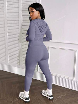 LovelyWholesale مجموعة جاكيت وبنطلون ضيق رياضية للنساء بأكمام طويلة وسحاب وطباعة حرفية للربيع والخريف