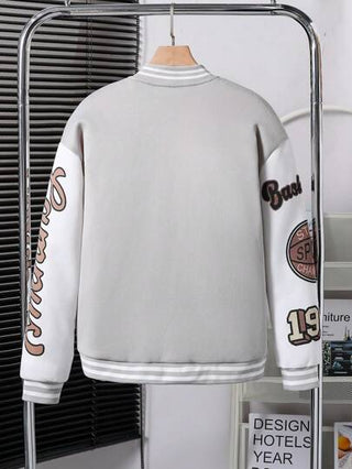 SHEIN جاكيت مطبوع عليها حروف المراهق ذو لون متباين أسلوب كاجوال للشباب