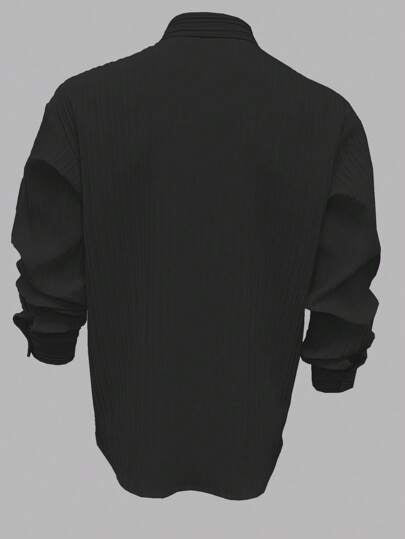 قميص رجالي كاجوال عصري بنسيج منسوج ذو ملمس موجي ولون أحادي، أنيق وبسيط، مناسب للخروجات والتنقلات، قميص كلاسيكي متعدد الاستخدامات بأكمام طويلة وياقة، مناسب للخريف