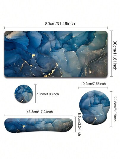 طقم لوحة الماوس الرخامية 4 في 1 مع دعامة للمعصم: وسادة مكتب مانعة للانزلاق للاستخدام المنزلي والمكتبي