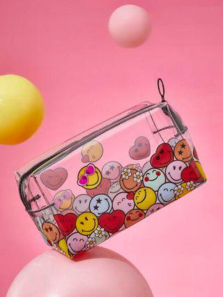 SmileyWorld® | SHEIN حقيبة مكياج شفافة بطبعة وجه كرتوني