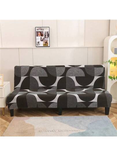 قطعة واحدة من غطاء أريكة/السرير بنمط هندسي نصف دائري، غطاء مرن من قماش البوليستر، مناسب للأرائك الخالية من المساند، يصلح لجميع المواسم
