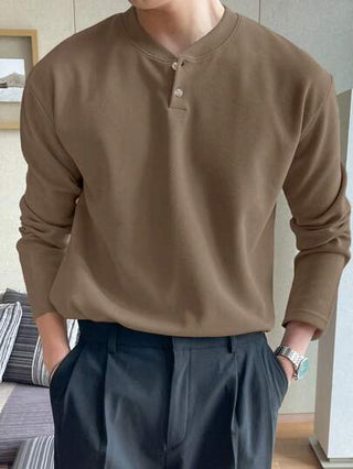 DAZY تي شيرت تي شيرت بأكمام طويلة طوله كلاسيكي لون أحادي، أزرار أمامية ، كاجوال للاستخدام اليومي