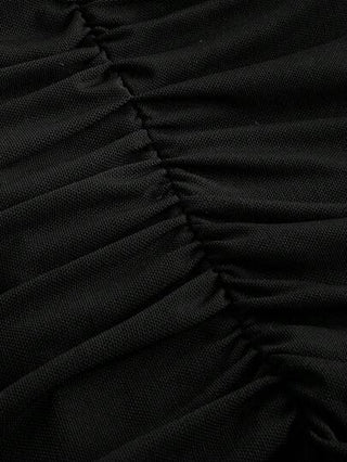فساتين حريمي MOD فستان منتصف الطول للنساء مع ربطة خصر وفتحات استرخائي بالياقة العميقة اللون الأسود