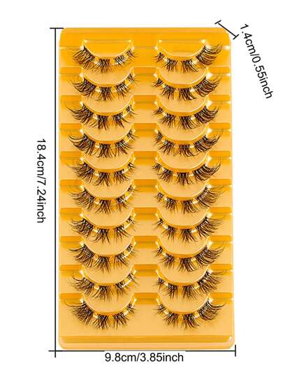 10 أزواج من الرموش الصناعية ذات المظهر الطبيعي، ساق شفاف قصير، رموش كورية كرتونية نحيلة ، رموش صناعية كرتونية طويلة