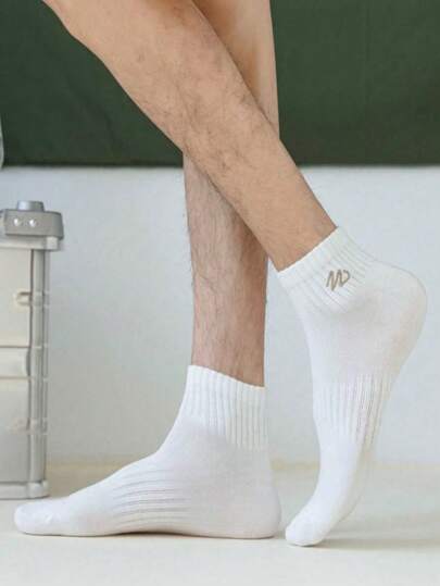 طقم جديد بسيط مطرز 7أزواج/مجموعة جوارب زورق منخفضة الخصر للرجال، متعدد الألوان، للجيم