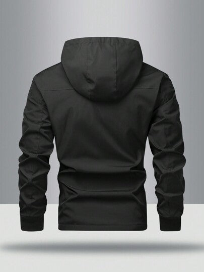 Manfinity Homme قطعة واحدة جاكيت هودي كاجوال بنقشة حرفية كم طويل للرجال