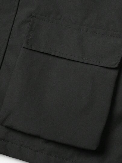 Manfinity Homme قطعة واحدة جاكيت هودي كاجوال بنقشة حرفية كم طويل للرجال