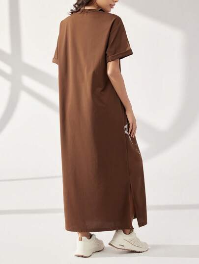 Mulvari فستان نسائي كاجوال فضفاض بأكمام قصيرة مطبوع بتصميم الفراشات، مناسب للاستخدام اليومي في فصل الصيف