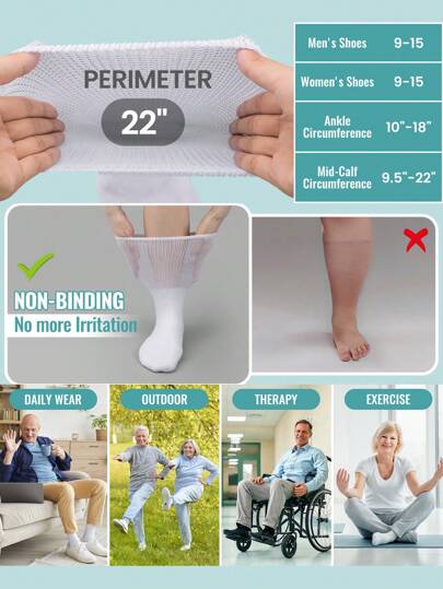 3 أزواج من الجوارب متوسطة الطول الرخوة مقاس كبير، سميكة الأرضية والفضفاضة الملاءمة، مناسبة للرجال والنساء ذوي أقدام متورمة أو إصابات القدم