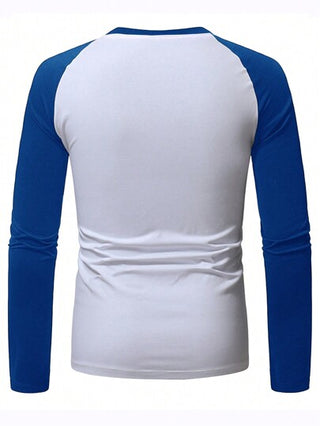 Manfinity Homme تي شيرت تي-شيرت كاجوال للرجال بياقة مستديرة وأكمام راجلان متباينة، خريفي