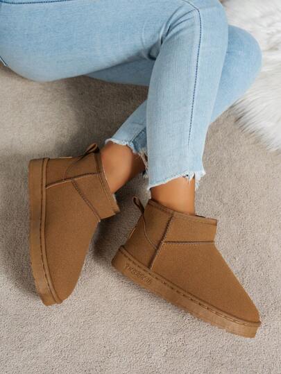 بوت نسائية موسمية بطبقة أساس ، بوت رياضية كاجوال سميكة القاع ذات كعب ويدج ، بوت للمشي في الأماكن المفتوحة ، بوت شتوية مبطنة دافئة ذات أنبوب قصير لأحجام كبيرة ، بوت ثلج سهلة البني المبسط ، بوت سهلة الارتداء