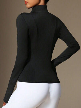 جاكيت رياضة للنساء بسحاب أمامي وثقب الإبهام، قياس نحيف، للخريف