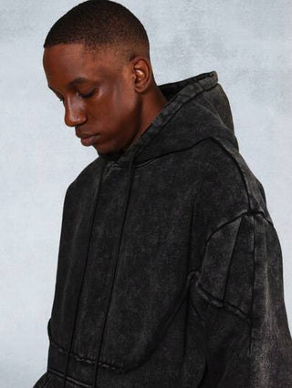 SUMWON بلوزة هودي مظهر مغسول حافة خام ملمس مهترئ طراز قديم، ملابس شارع، بلوزة رياضية كاجول للشتاء والخريف، موضة أثلسور حضرية