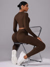 SHEIN Sport Studio مجموعة ملابس رياضية للسيدات ذات موحد اللون قميص أكمام طويلة وبنطلون طويل ، مجموعة تمرين نسائية بدون درز