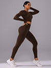 SHEIN Sport Studio مجموعة ملابس رياضية للسيدات ذات موحد اللون قميص أكمام طويلة وبنطلون طويل ، مجموعة تمرين نسائية بدون درز