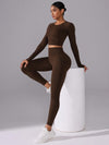 SHEIN Sport Studio مجموعة ملابس رياضية للسيدات ذات موحد اللون قميص أكمام طويلة وبنطلون طويل ، مجموعة تمرين نسائية بدون درز