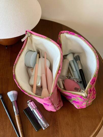 1 حقيبة مستحضرات تجميل ذات نمط زهرة وردية، حقيبة للمرأة لتخزين السدادات الصحية والفوط الصحية و مستحضرات التجميل، محفظة قابلة للحمل لتنظيم وتخزين فرش المكياج ولوازم السفر والدراسة والعطلات الضرورية