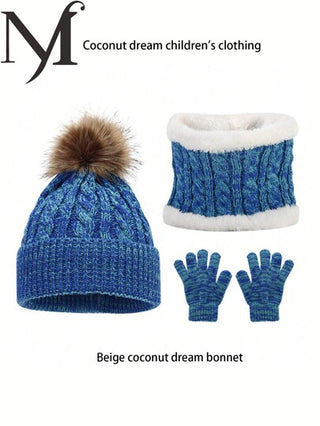 3 قطع مجموعة وشاح وقبعة وقفازات للأطفال في الشتاء، قبعة كروشيه للرضع مبطنة دافئة مع غطاء رقبة