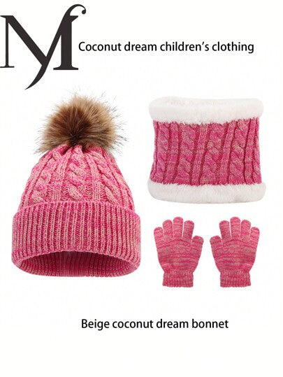 3 قطع مجموعة وشاح وقبعة وقفازات للأطفال في الشتاء، قبعة كروشيه للرضع مبطنة دافئة مع غطاء رقبة
