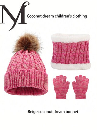 3 قطع مجموعة وشاح وقبعة وقفازات للأطفال في الشتاء، قبعة كروشيه للرضع مبطنة دافئة مع غطاء رقبة