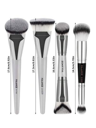 MAANGE 4 قطع من طقم فرش احترافية، فرشاة أساس المكياج، رؤوس مسطحة ومائلة ودائرية، فرشاة بطرفين للبودرة والأنف والظل العيون، فرشاة تبريز إبراز، أدوات مكياج ذات ألياف ناعمة للحمل السهل، فرشاة للسفر، هدية للنساء