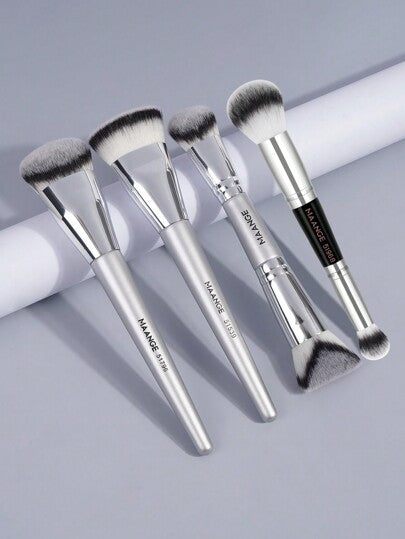 MAANGE 4 قطع من طقم فرش احترافية، فرشاة أساس المكياج، رؤوس مسطحة ومائلة ودائرية، فرشاة بطرفين للبودرة والأنف والظل العيون، فرشاة تبريز إبراز، أدوات مكياج ذات ألياف ناعمة للحمل السهل، فرشاة للسفر، هدية للنساء