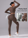 SHEIN Sport Studio طقم لباس رياضي نسائي مكون من ملابس علوية أكمام طويلة ذات عنق طاقم وبنطال طويل بلون واحد، بدلة رياضية نسائية متسعة وسلسة الملمس للتدريب