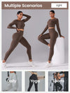 SHEIN Sport Studio طقم لباس رياضي نسائي مكون من ملابس علوية أكمام طويلة ذات عنق طاقم وبنطال طويل بلون واحد، بدلة رياضية نسائية متسعة وسلسة الملمس للتدريب