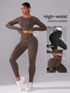 SHEIN Sport Studio طقم لباس رياضي نسائي مكون من ملابس علوية أكمام طويلة ذات عنق طاقم وبنطال طويل بلون واحد، بدلة رياضية نسائية متسعة وسلسة الملمس للتدريب