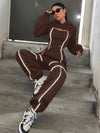 SHEIN EZwear مجموعة رياضية مريحة للنساء مكونة من هوديي وبنطلون رياضي، ذات ترصيع عاكس وسحاب، مناسبة للموسم الانتقالي