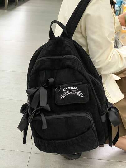 حقيبة ظهر تحمل سعة كبيرة بزينة عقدة، حقيبة يومية موضة مصنوعة من القطيفة للرحلات والسفر الخارجي