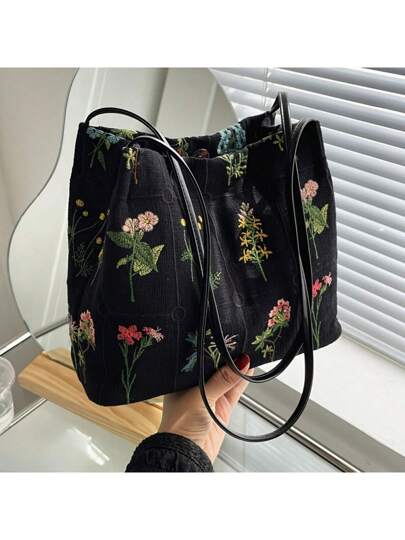 حقيبة كبيرة سعة كبيرة من القماش للنساء بتطريز وطباعة، موضة ربيع/صيف 2024، حقيبة كتف وحقيبة عبر الجسمرمضان