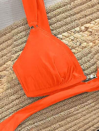 طقم ملابس سباحة نسائي بأسلوب البيكيني ذات حمالة واسعة وألوان سادة، للصيف