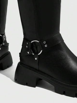 Cuccoo CUCCOO GRLICON بوت سيدات قصيرة ذات كعب سميك، لون أسود، تأثير نحيف، خريفية شتوية مناسبة لأعياد الميلاد ورأس السنة