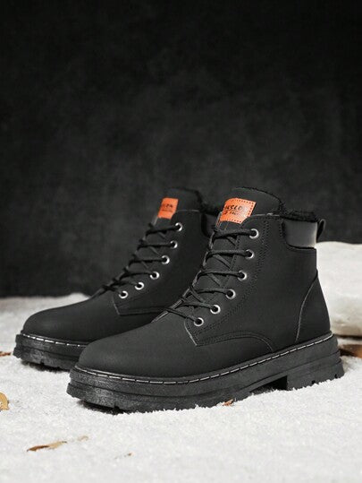 بوت رجالية جديدة للشتاء مقاس كبير، بوت ثلجية دافئة مبطنة بالجوارب السميكة، ذات قاعدة سميكة، رياضية عصرية، بوت كاجوال وأحذية كاحل من الجلد