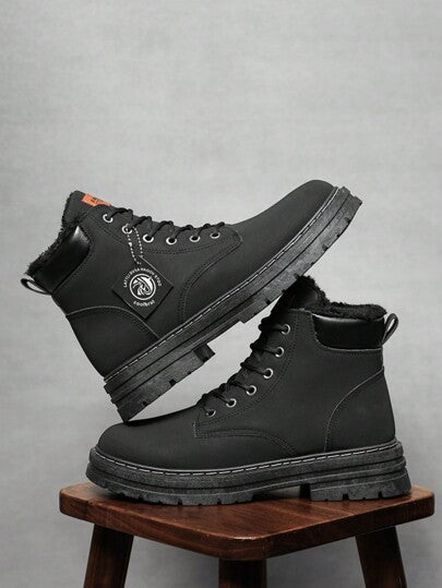 بوت رجالية جديدة للشتاء مقاس كبير، بوت ثلجية دافئة مبطنة بالجوارب السميكة، ذات قاعدة سميكة، رياضية عصرية، بوت كاجوال وأحذية كاحل من الجلد