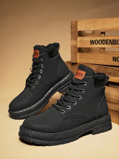 بوت رجالية جديدة للشتاء مقاس كبير، بوت ثلجية دافئة مبطنة بالجوارب السميكة، ذات قاعدة سميكة، رياضية عصرية، بوت كاجوال وأحذية كاحل من الجلد