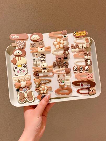 10/12/14/24 قطعة، تصميم الدب الكرتوني أكسسوارات وكليبسات شعر للبنات