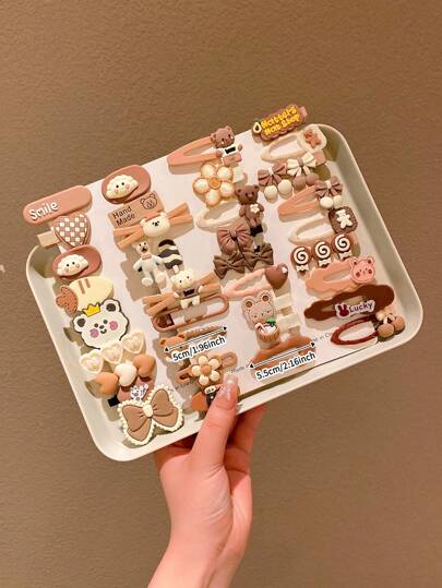 10/12/14/24 قطعة، تصميم الدب الكرتوني أكسسوارات وكليبسات شعر للبنات