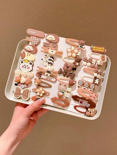 10/12/14/24 قطعة، تصميم الدب الكرتوني أكسسوارات وكليبسات شعر للبنات