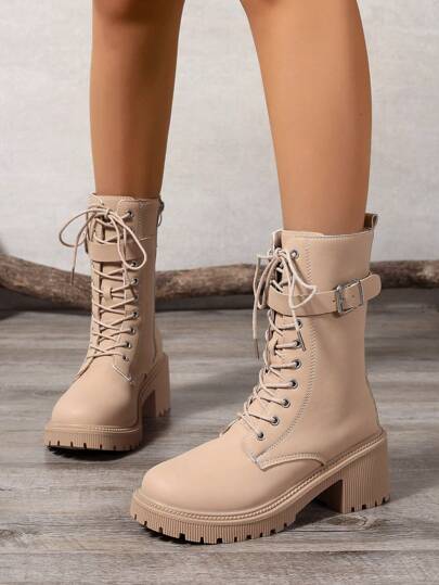 بوت كاحل نسائية محفزة ذات كعب قصير متوسط الحجم، بوت دراجة نارية جديدة للخريف والشتاء