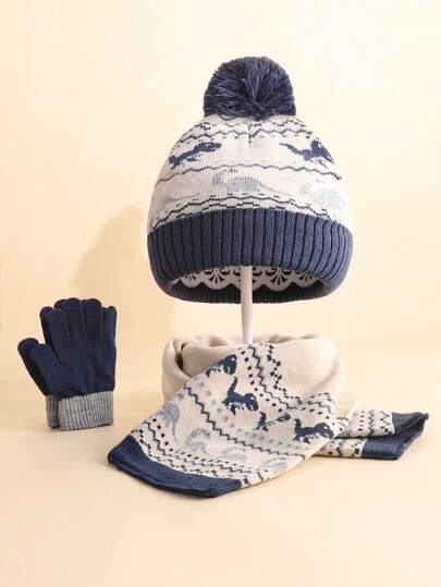 3 قطع قبعة مافية مصنوعة من الأقمشة المنسوجة، وشاح وقفازات، ناعمة ودافئة لاستخدام الأولاد والبنات في فصلي الخريف والشتاء