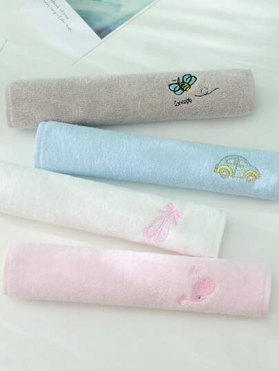 4 قطع منشفة يد صغيرة قطنية 100% مطرزة برسومات كرتونية لحيوانات وسيارات، ماصة وسريعة الجفاف، مناسبة للحمام والمطبخ والعطلات والسفر والمدرسة، للجنسين