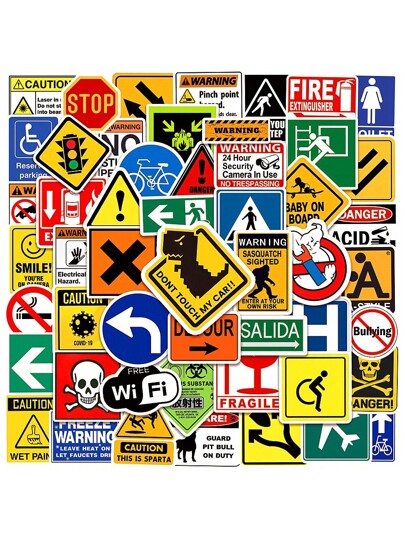 100 ملصق تحذيرى بطراز الجرافيتى ، مناسب للغيتار والسكيت بورد والزجاجات والصدمات وخوذ التزحلق على الثلج وأغطية الأجهزة والهواتف وأبواب الثلاجات والأمتعة والدراجات النارية والسيارات DIY رسوم عفوية هدايا مثالية