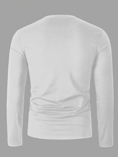 Manfinity Homme تي شيرت كاجوال رجالي بطباعة حرفية، بياقة دائرية، أكمام طويلة، مناسب للخريف